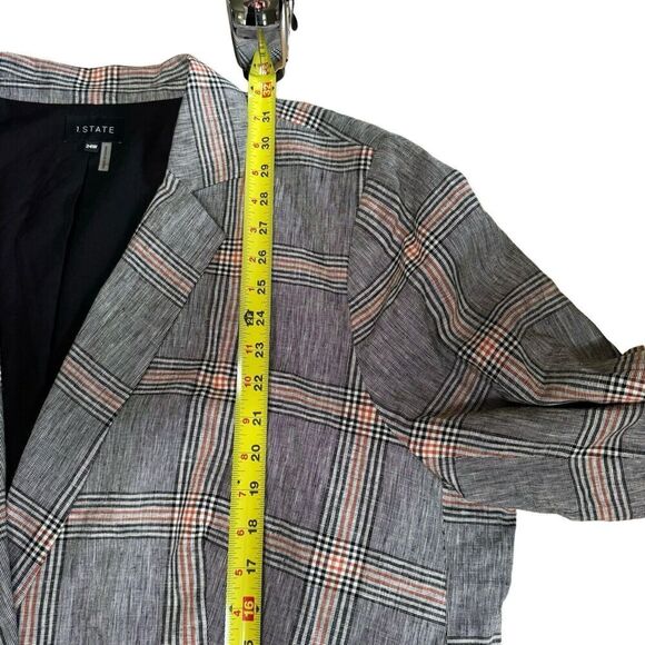 1. STATE Womens Black Red Plaid Blazer Jacket Sz 24W Linen Blend Button - Picture 9 of 10